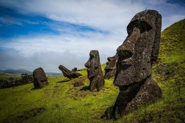 Moais moutainside on Easter Island, Chile