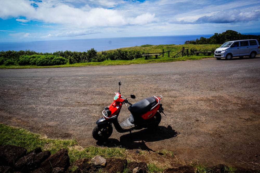 Trusty scooter to get us around Easter Island