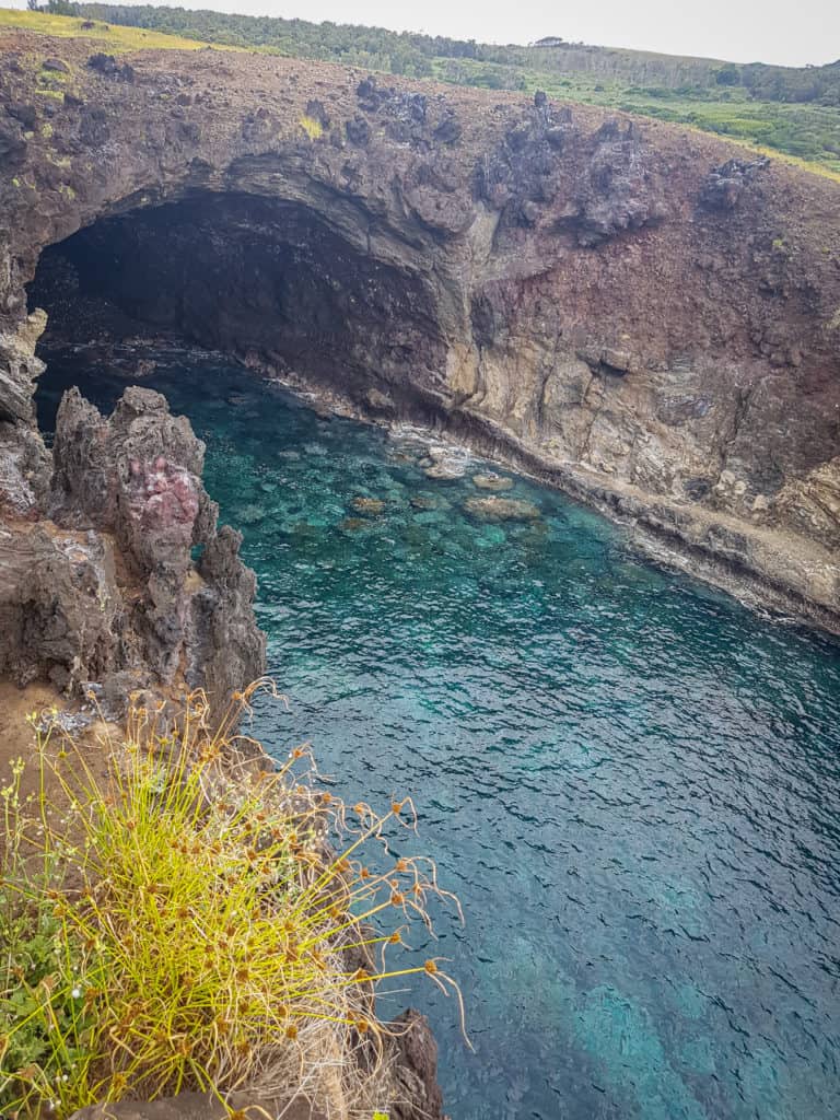 Easter Island lava tube turned cave, meeting the sea