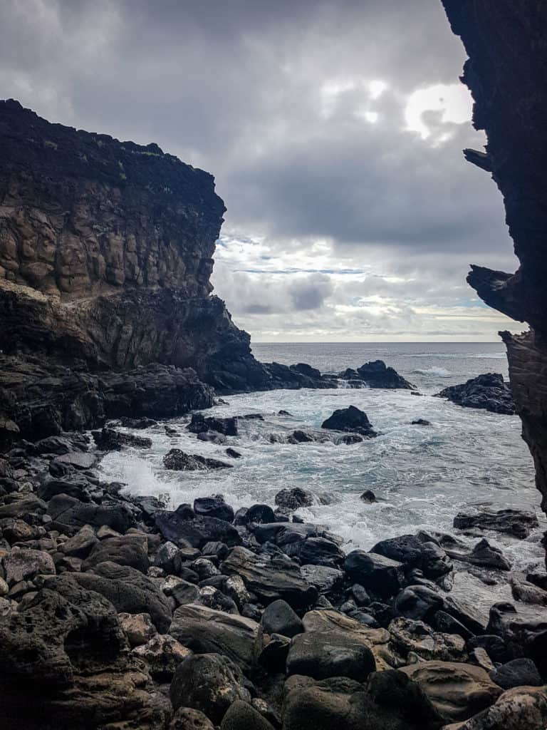Rocky entrance to a cave on Easter Island