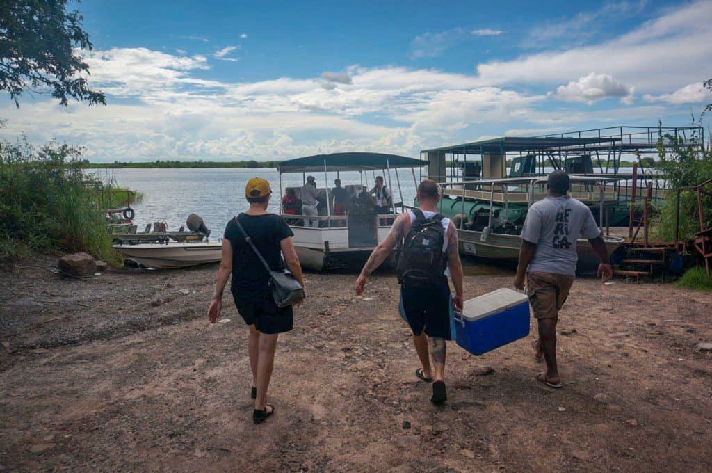 Loading our esky onto our Chobe river cruise