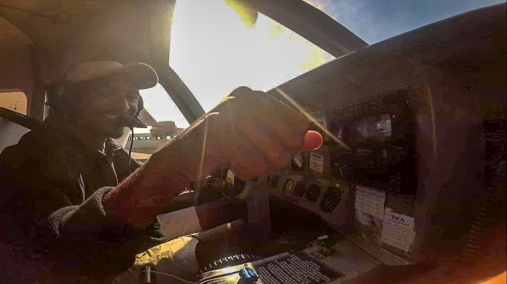 Fist bumping the pilot after our safe landing