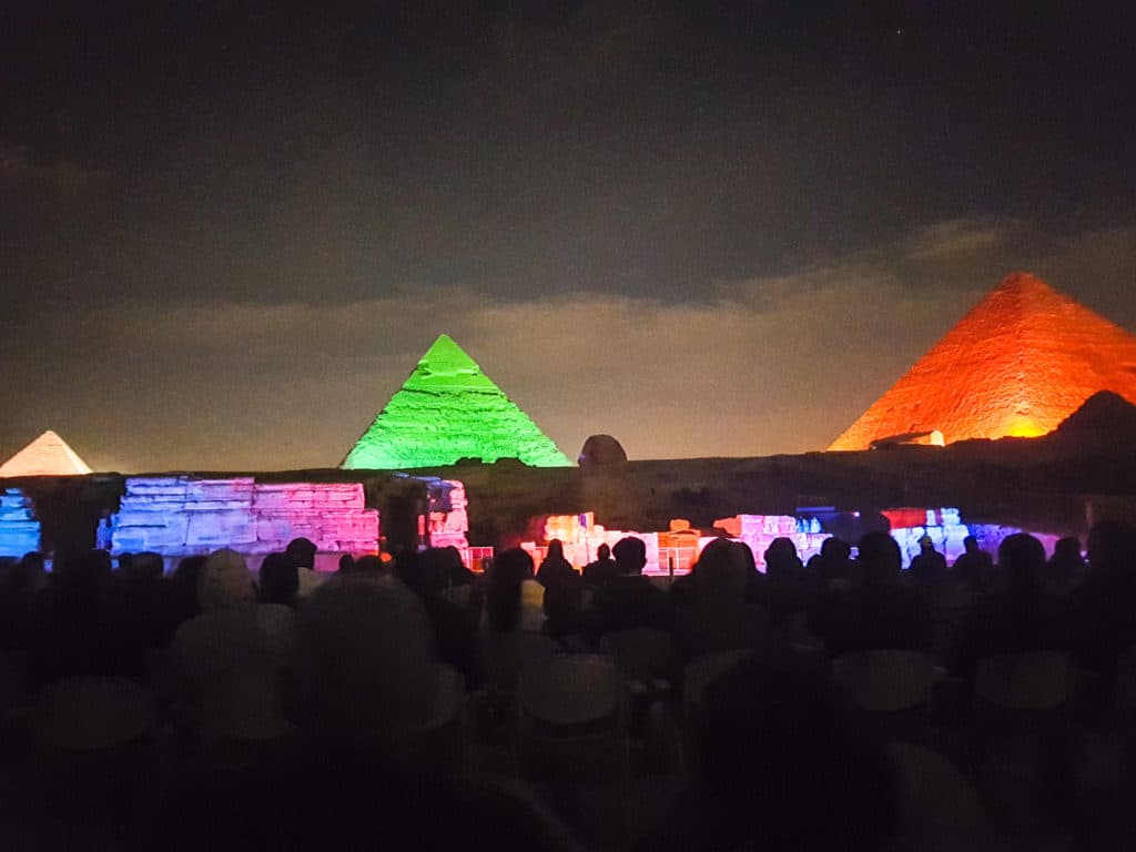 Light & sound show seen while on the go in Egypt