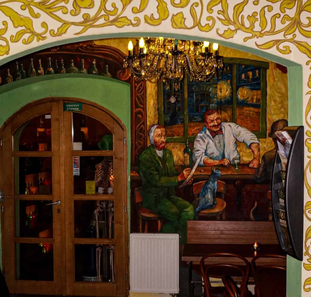 Vang Gogh mural at absinthe bar in Prague 