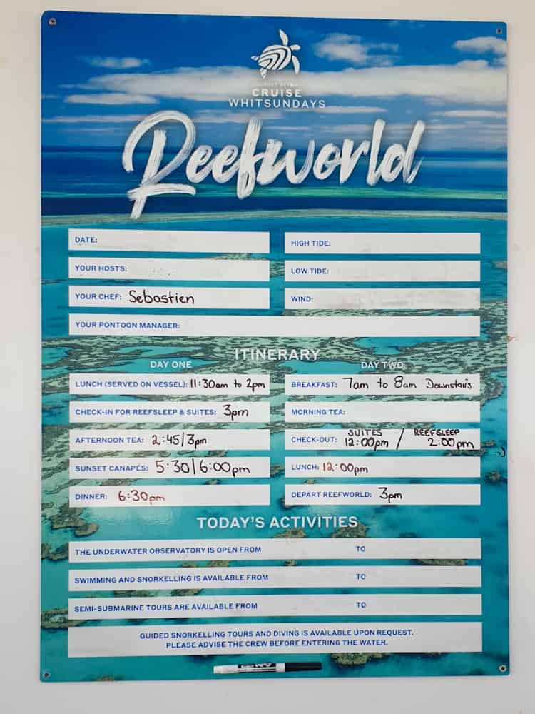 Reefsleep itinerary