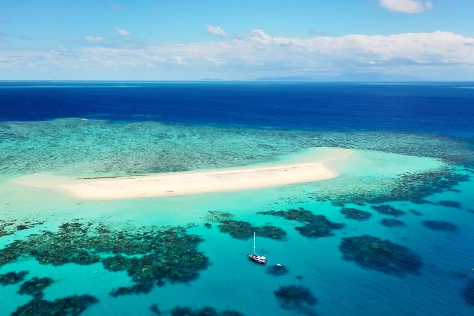 Great barrier reef liveaboard boat drone pic